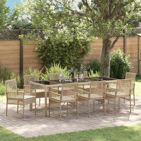 Garden Dining Set 9 pcs Beige Poly rattan vidaXL