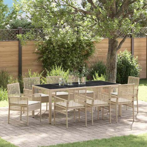 Garden Dining Set 9 pcs Beige PE rattan vidaXL