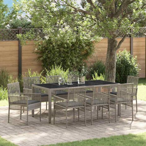 Garden Dining Set 9 pcs Grey Poly rattan vidaXL