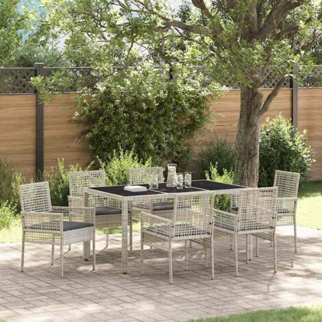 Garden Dining Set 7 pcs Light grey Poly rattan vidaXL