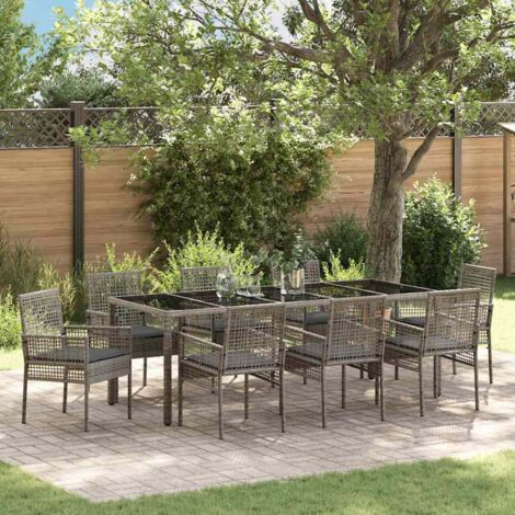 Garden Dining Set 9 pcs Grey Poly rattan vidaXL
