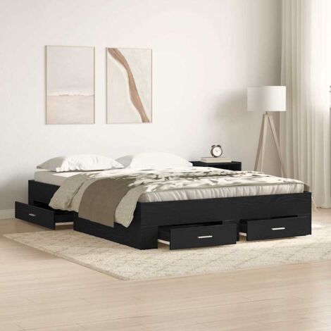Bed Frame with Drawer Black Oak 135 x 190 cm Engineered Wood vidaXL