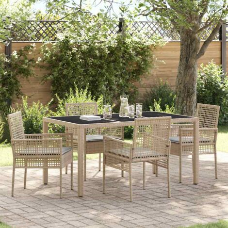 Garden Dining Set 5 pcs Beige Poly rattan vidaXL