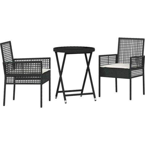 Garden Bistro Set 3 pcs Black Poly rattan vidaXL (1/5)