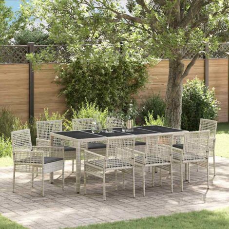 Garden Dining Set 9 pcs Light grey Poly rattan vidaXL