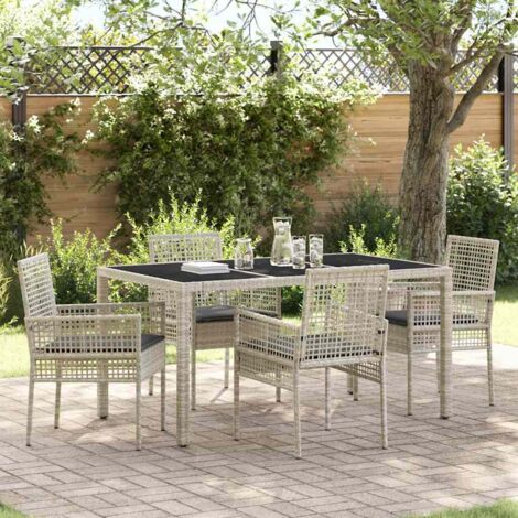 Garden Dining Set 5 pcs Light grey Poly rattan vidaXL