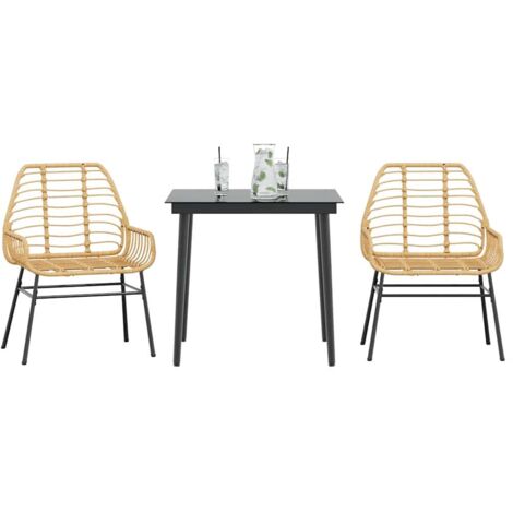 3 Piece Garden Dining Set Brown Poly Rattan Glass vidaXL (1/5)