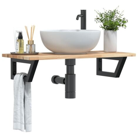 vidaXL Basin Shelf Wall Mounted Steel and Solid Wood Acacia (1/5)