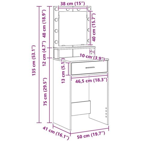 Grey sonoma Particle board 50 x 41 x 135 cm Mirror Vanity Table vidaXL