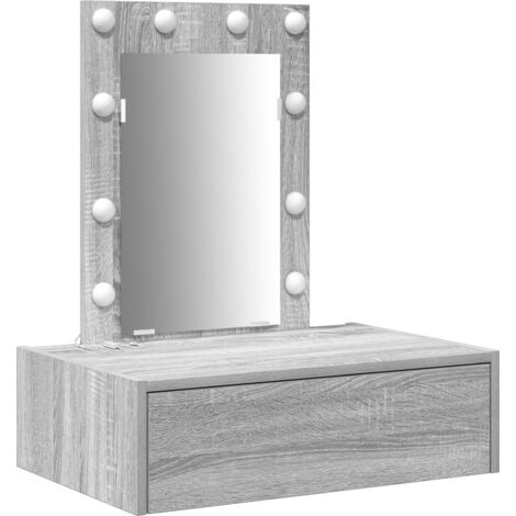 Wall Hanging Dressing Table with LED Lights Grey Sonoma vidaXL