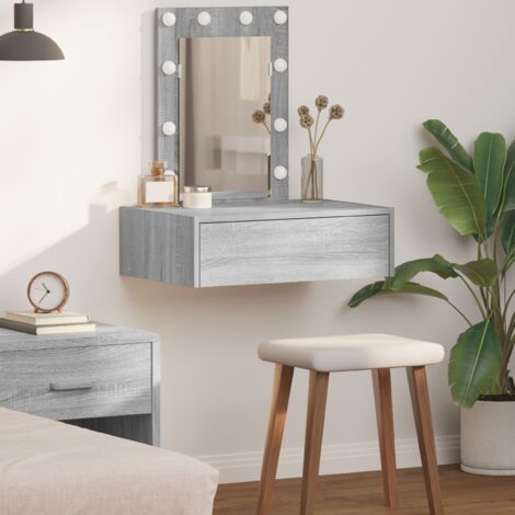 Wall Hanging Dressing Table with LED Lights Grey Sonoma vidaXL