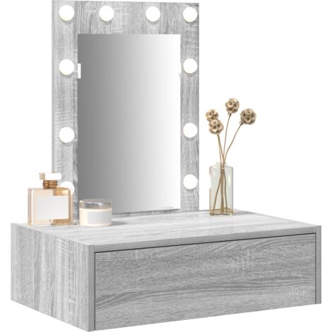 Wall Hanging Dressing Table with LED Lights Grey Sonoma vidaXL