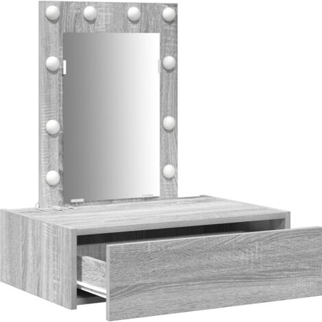 Wall Hanging Dressing Table with LED Lights Grey Sonoma vidaXL