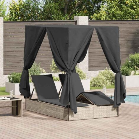 Double Sun Lounger with Roof Light grey 205 x 129 x 200 cm vidaXL