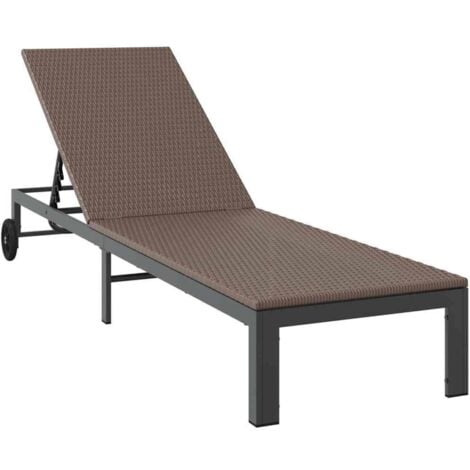 Vidaxl Extra High Sun Lounger Sunbed With Wheels Brown Poly Rattan