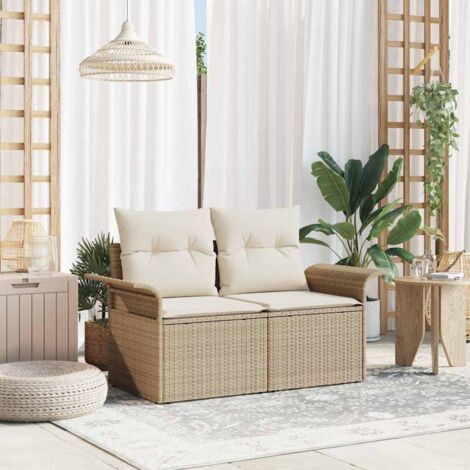 Garden Sofa with Cushion Beige 141 x 62 x 69cm Poly Rattan vidaXL