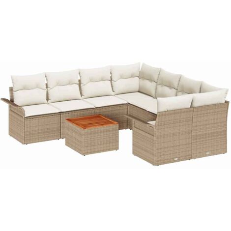 Garden Sofa Set 9 pcs Beige Poly Rattan vidaXL