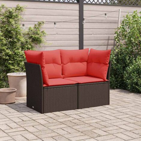 Garden Sofa with Cushion Brown 124 x 62 x 69cm Poly Rattan vidaXL