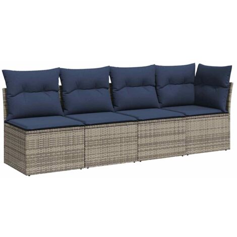 Garden Sofa with Cushion Grey 227 x 62 x 69cm Poly Rattan vidaXL