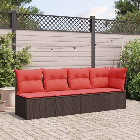 Garden Sofa with Cushion Brown 227 x 62 x 69cm Poly Rattan vidaXL