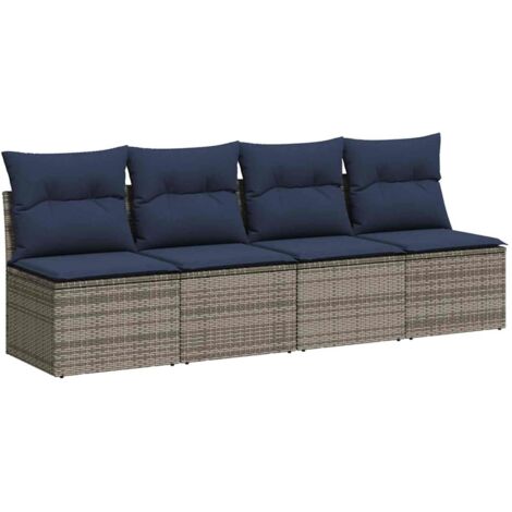 Garden Sofa with Cushion Grey 220 x 62 x 69cm Poly Rattan vidaXL
