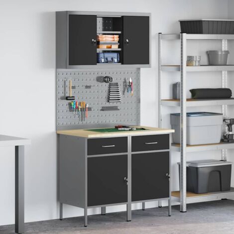 vidaXL Work Bench with Drawer 8 pcs Grey 100 x 55 x 200 cm Steel