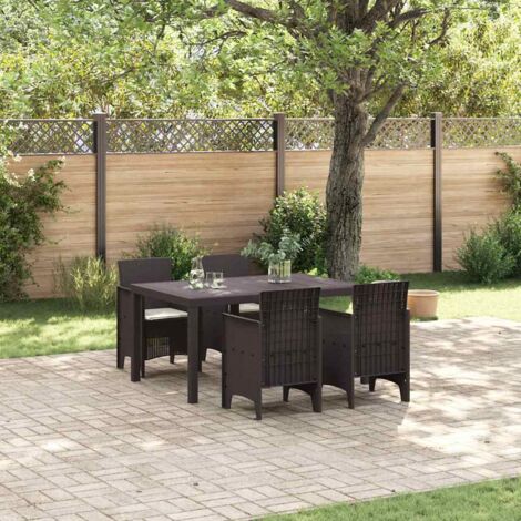 Garden Dining Set 5 pcs Brown Polt rattan vidaXL