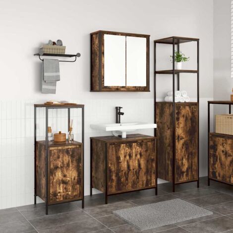 Bathroom Furniture Set with Shelf 3 pcs Smoked oak and Black vidaXL (1/5)
