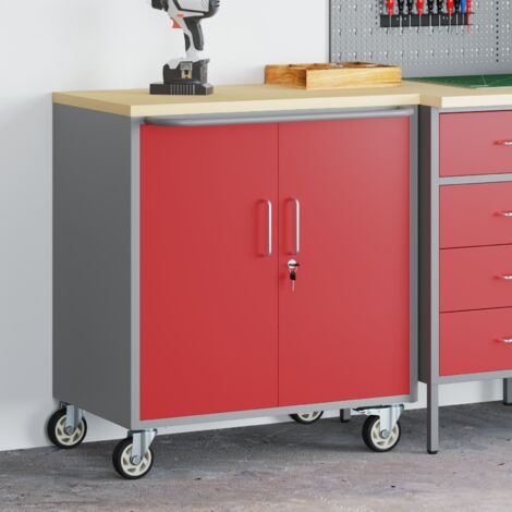 vidaXL Workbench Red and grey 75 x 45 x 85 cm Powder-coated steel