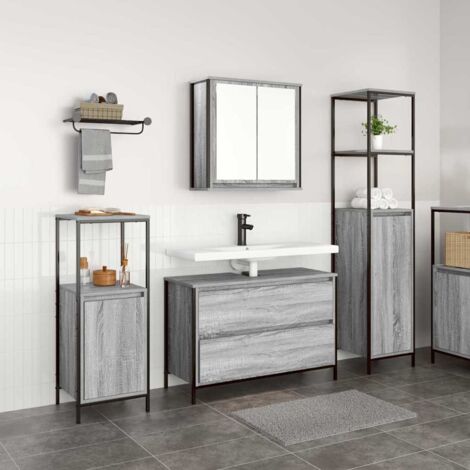 Bathroom Furniture Set 3 pcs Grey sonoma 90 x 34.5 x 60 cm vidaXL