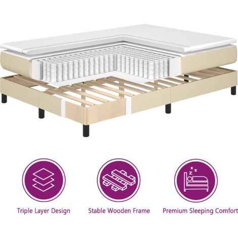 Box Spring Bed with Mattress Cream 140x200 cm Fabric vidaXL