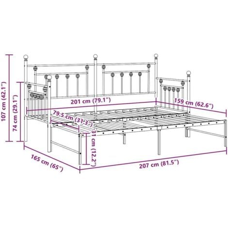 Daybed Frame with Headboard White 80 x 200 cm Steel vidaXL