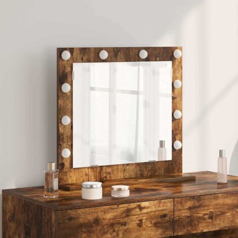 Vanity Mirror with LED Strip Lights Smoked Oak 60 x 55 x 18 cm vidaXL