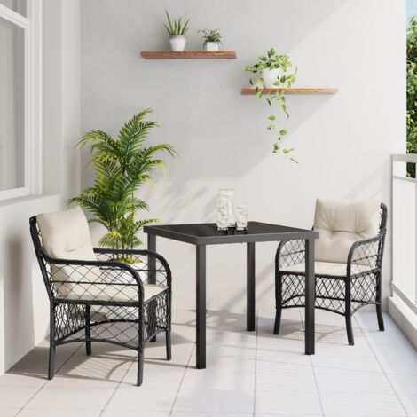 Garden Dining Set with Cushion 3 pcs Black Poly rattan vidaXL (1/5)