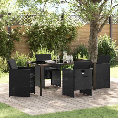 Garden Dining Set with Cushion Folding 5 pcs Black Poly rattan vidaXL