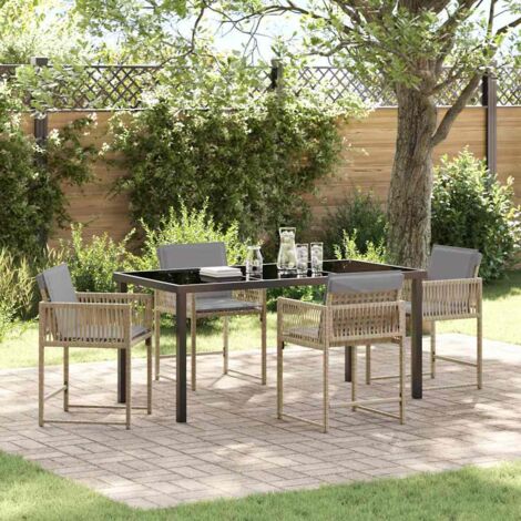 Garden Dining Set 5 pcs Beige Poly Rattan vidaXL