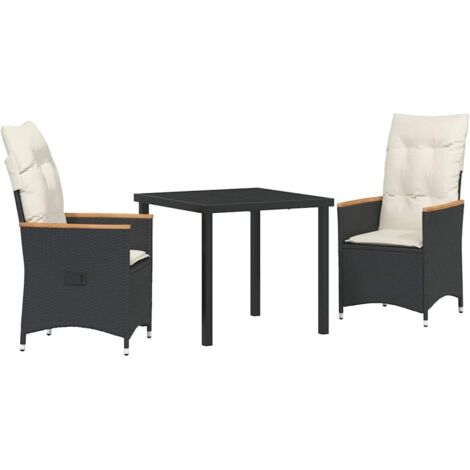 Garden Dining Set with Cushion 3 pcs Black Poly rattan vidaXL (1/5)