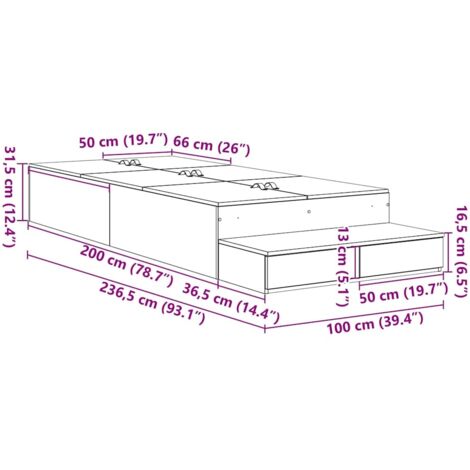 Storage Bed Frame Old Wood 100x200 cm vidaXL