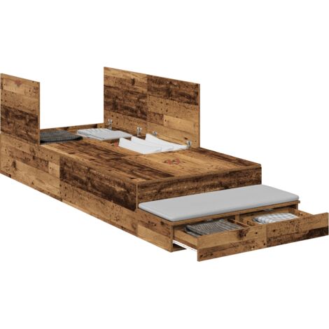 Storage Bed Frame Old Wood 100x200 cm vidaXL