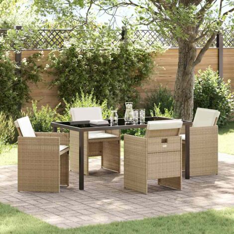 Garden Dining Set with Cushion Folding 5 pcs Beige Poly rattan vidaXL