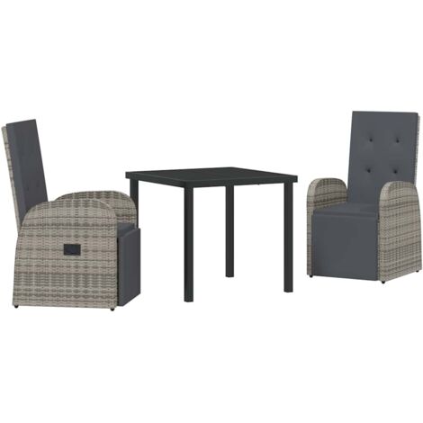 Garden Dining Set with Cushion 3 pcs Grey Poly Rattan vidaXL (1/5)