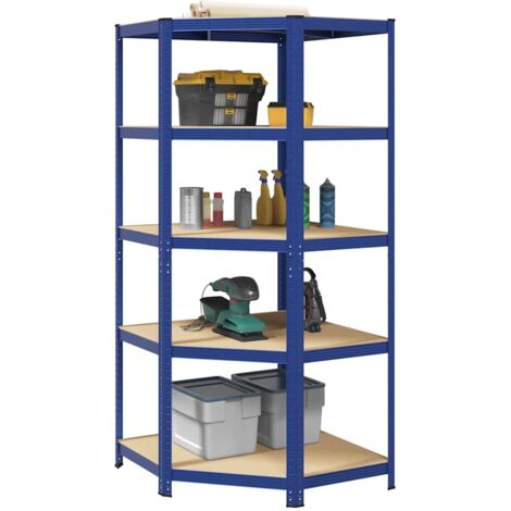 5-Layer Corner Shelf Blue Steel&Engineered Wood vidaXL