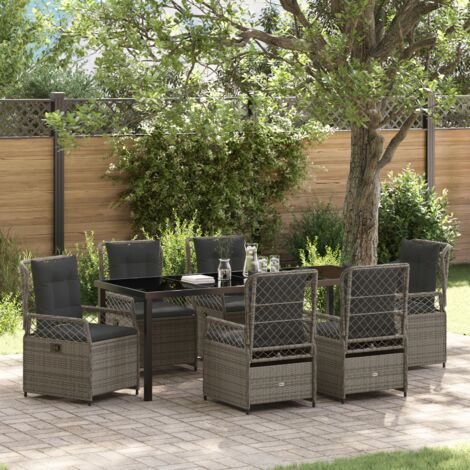 vidaXL 7 Piece Garden Dining Set Grey Poly Rattan (1/5)