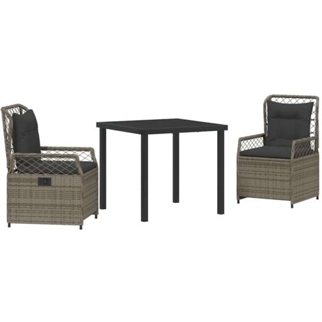 Garden Dining Set 3 pcs Grey Poly Rattan vidaXL (1/5)