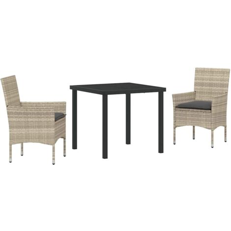 Garden Dining Set with Cushion 3 pcs Light grey Poly rattan vidaXL (1/5)