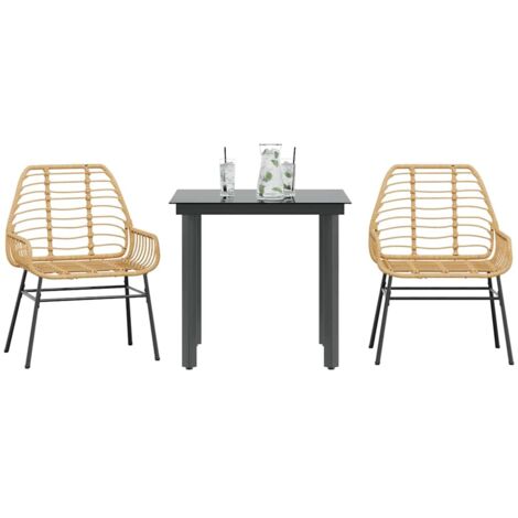 3 Piece Garden Dining Set Brown Poly Rattan Glass vidaXL (1/5)