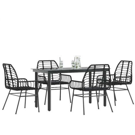 5 Piece Garden Dining Set Black Poly Rattan Glass vidaXL (1/5)