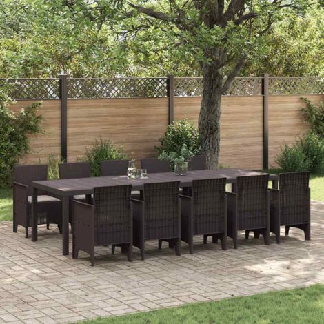 Garden Dining Set 11 pcs Brown and Taupe Poly rattan vidaXL