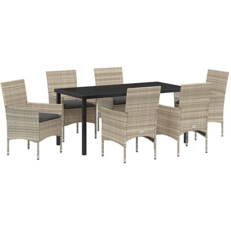 Garden Dining Set with Cushion 7 pcs Light grey Poly rattan vidaXL (1/5)