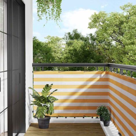 Balcony Screen Yellow and White Stripe 90x1000 cm vidaXL